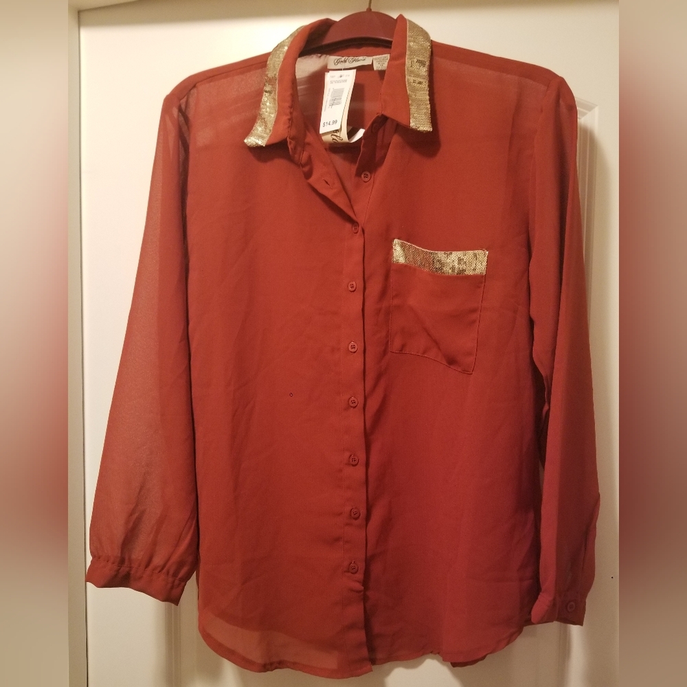 NWT Red Button Down Top size 16